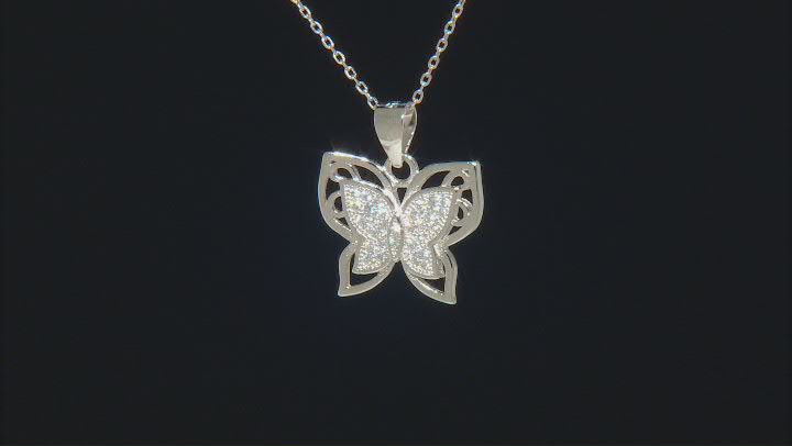 White Cubic Zirconia Rhodium Over Sterling Silver Butterfly Earrings And Pendant With Chain Video Thumbnail