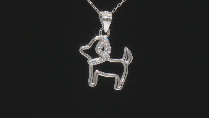 White Cubic Zirconia Rhodium Over Sterling Silver Stud Earrings And Dog Pendant With Chain 0.50ctw Video Thumbnail