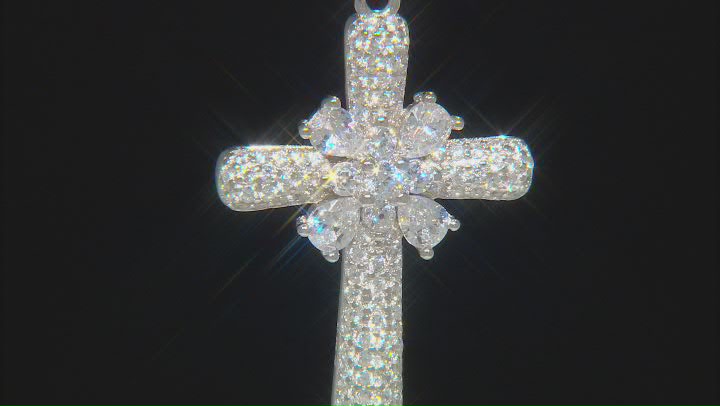 White Cubic Zirconia Rhodium Over Sterling Silver Cross Pendant With Chain 2.00ctw Video Thumbnail