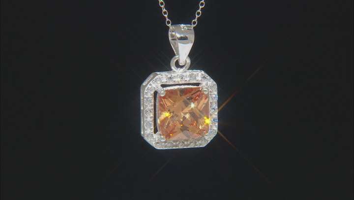 Champagne And White Cubic Zirconia Rhodium Over Sterling Silver Pendant With Chain 4.42ctw Video Thumbnail