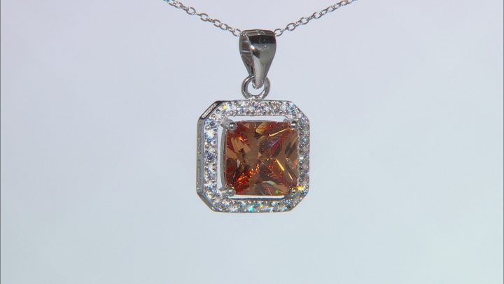 Champagne And White Cubic Zirconia Rhodium Over Sterling Silver Pendant With Chain 4.42ctw Video Thumbnail