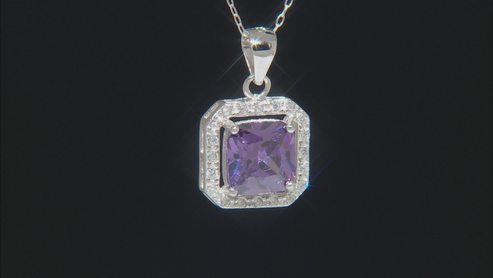 Purple And White Cubic Zirconia Rhodium Over Sterling Silver Pendant With Chain 4.42ctw Video Thumbnail
