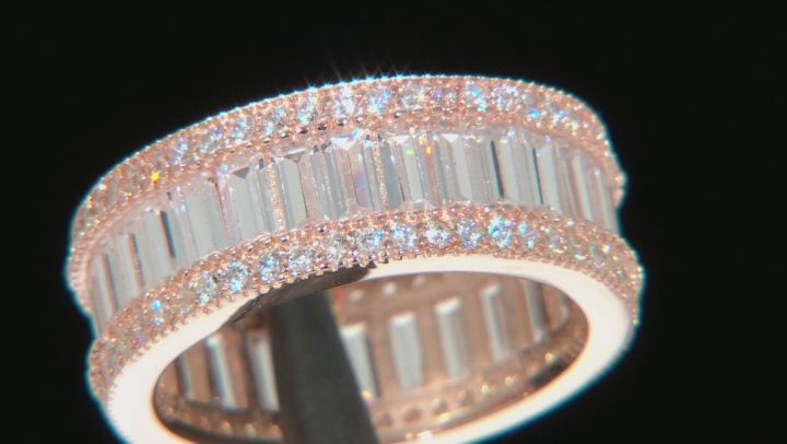 White Cubic Zirconia 18K Rose Gold Over Sterling Silver Band Video Thumbnail