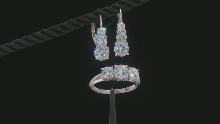 White Cubic Zirconia Rhodium Over Sterling Silver Ring And Earrings Set 6.50 Video Thumbnail