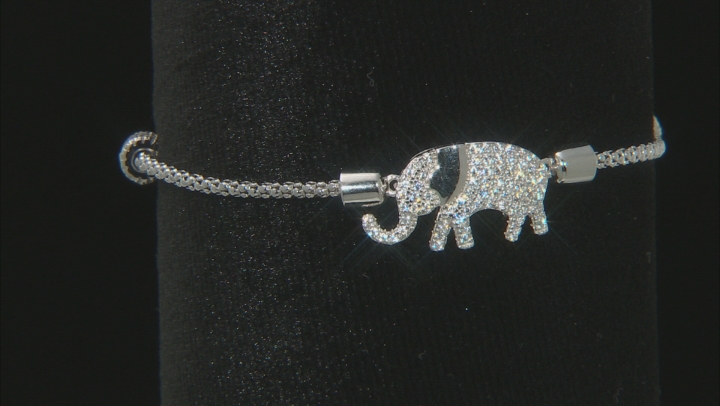 White Cubic Zirconia Rhodium Over Sterling Silver Elephant Adjustable Bracelet 1.69ctw Video Thumbnail