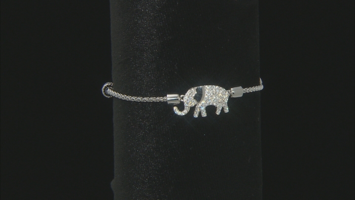 White Cubic Zirconia Rhodium Over Sterling Silver Elephant Adjustable Bracelet 1.69ctw Video Thumbnail