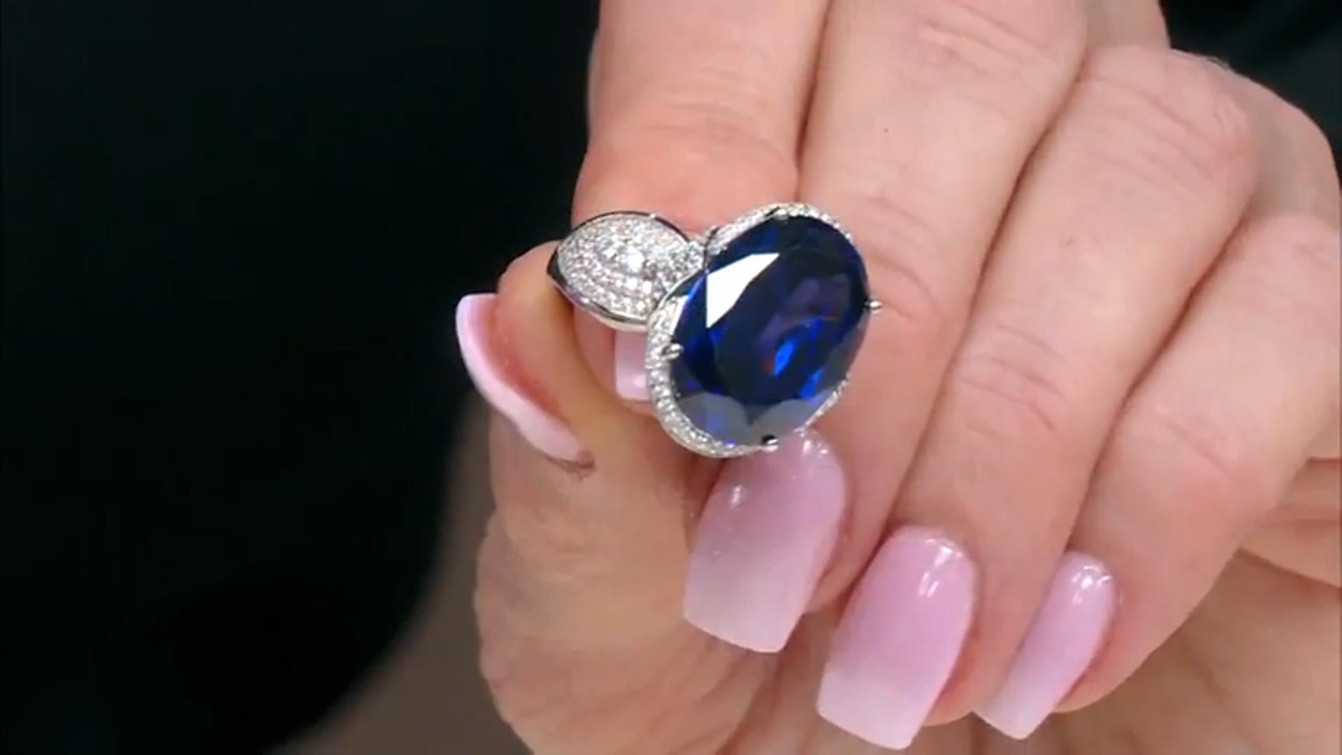 Blue And White Cubic Zirconia Rhodium Over Sterling Silver Ring 26.00ctw Video Thumbnail