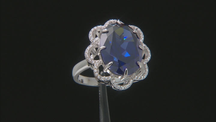 Blue and White Cubic Zirconia Rhodium Over Sterling Silver Ring 15.50ctw Video Thumbnail