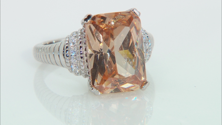 Champagne And White Cubic Zirconia Rhodium Over Sterling Silver Ring 12.40ctw Video Thumbnail