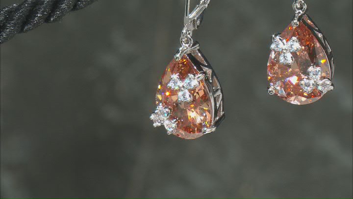 Champagne And White Cubic Zirconia Rhodium Over Sterling Silver Dangle Earrings 16.90ctw Video Thumbnail