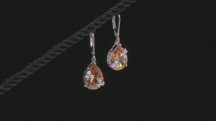 Champagne And White Cubic Zirconia Rhodium Over Sterling Silver Dangle Earrings 16.90ctw Video Thumbnail