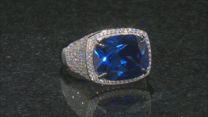 Blue And White Cubic Zirconia Rhodium Over Sterling Silver Ring 22.32ctw Video Thumbnail