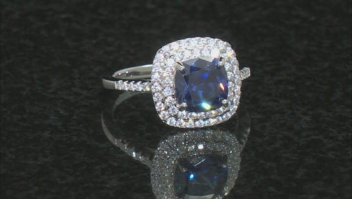 Blue And White Cubic Zirconia Rhodium Over Sterling Silver Ring 3.00ctw Video Thumbnail