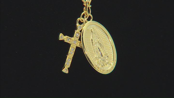 White Cubic Zirconia 18k Yellow Gold Over Sterling Silver Our Lady Of Guadalupe Necklace 0.12ctw Video Thumbnail