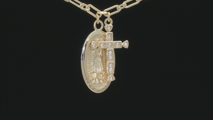White Cubic Zirconia 18k Yellow Gold Over Sterling Silver Our Lady Of Guadalupe Necklace 0.12ctw Video Thumbnail