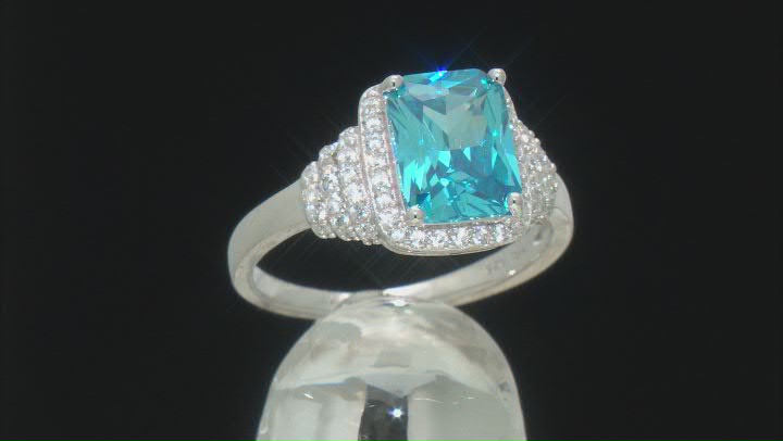 Blue And White Cubic Zirconia Rhodium Over Sterling Silver Ring 5.07ctw Video Thumbnail