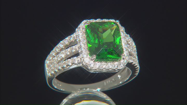 Green Cubic Zirconia And Lab White Sapphire Rhodium Over Sterling Silver Ring 5.63ctw