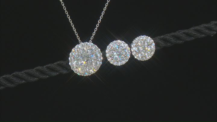 White Cubic Zirconia Rhodium Over Sterling Silver Earrings And Pendant With Chain 5.37ctw Video Thumbnail