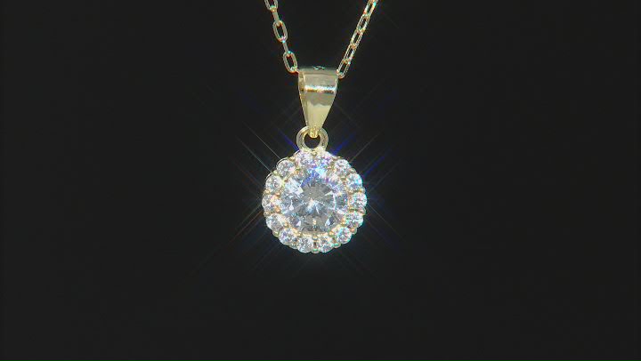 White Cubic Zirconia 18k Yellow Gold Over Sterling Silver Earrings And Pendant With Chain 3.72ctw Video Thumbnail