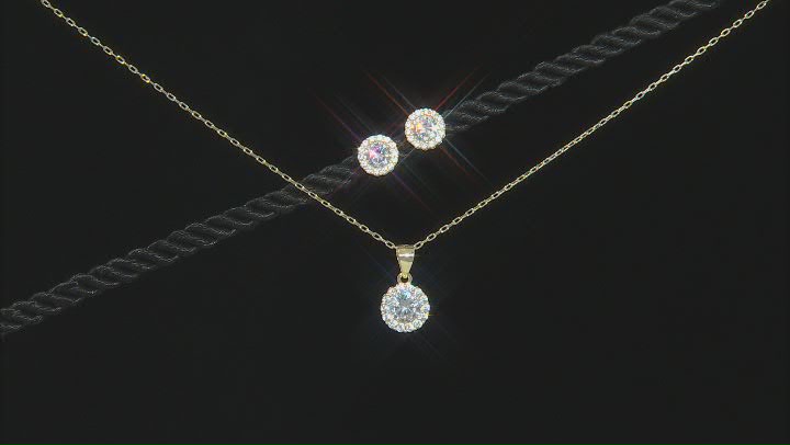 White Cubic Zirconia 18k Yellow Gold Over Sterling Silver Earrings And Pendant With Chain 3.72ctw Video Thumbnail