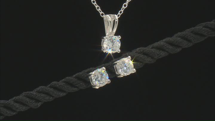 White Cubic Zirconia Rhodium Over Sterling Silver Earrings And Pendant With Chain Set 1.25ctw Video Thumbnail