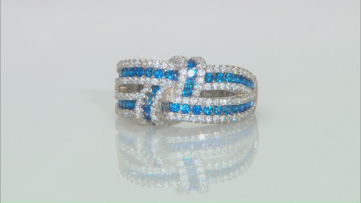 Blue Lab Created Spinel And White Cubic Zirconia Rhodium Over Sterling Silver Ring 1.98ctw Video Thumbnail