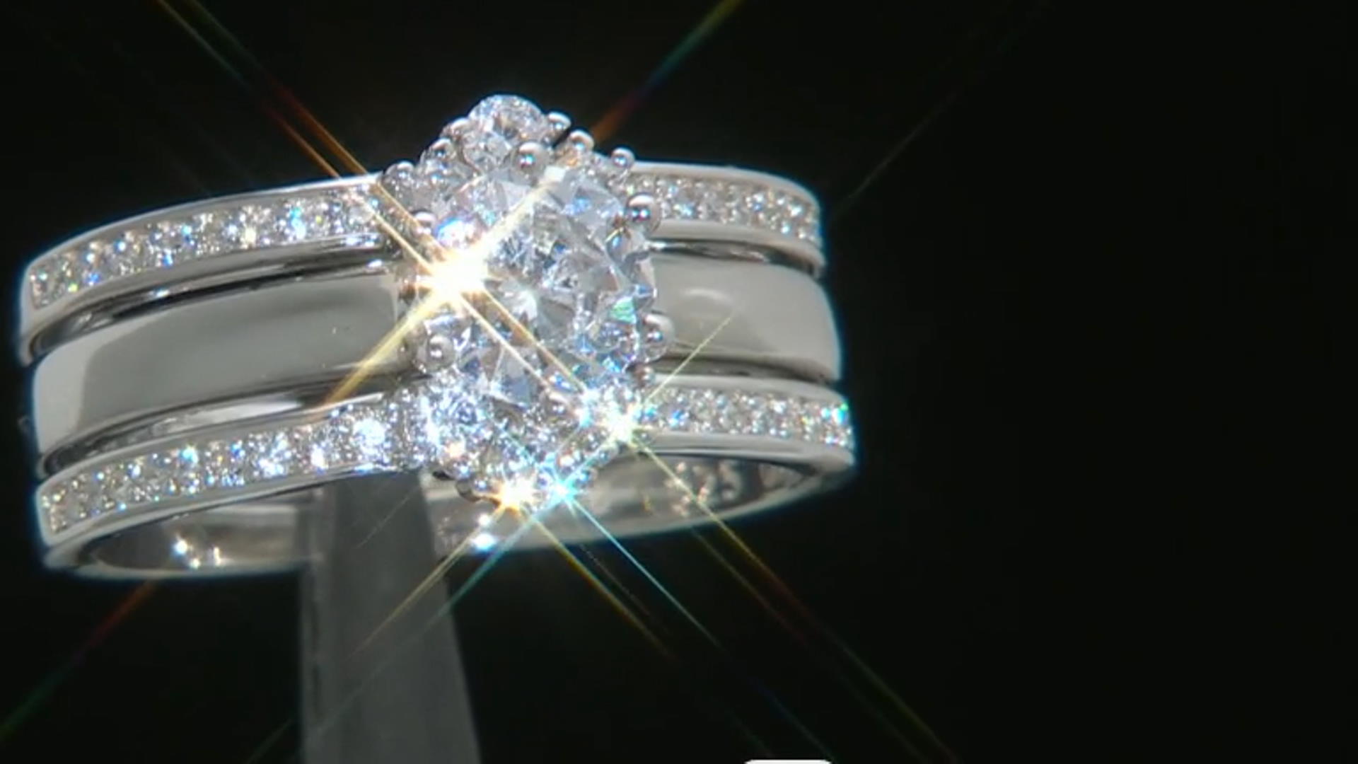 White Cubic Zirconia Rhodium Over Sterling Silve Ring With 2 Bands 2.00ctw Video Thumbnail