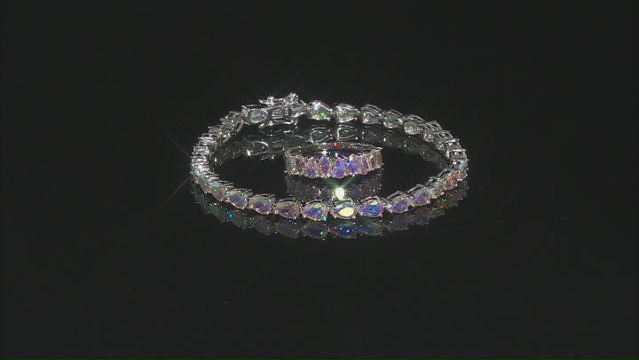 Aurora Borealis Cubic Zirconia Rhodium Over Sterling Silver Ring And Bracelet Set 21.15ctw Video Thumbnail