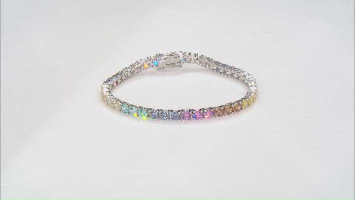 Aurora Borealis And Multicolor Cubic Zirconia Rhodium Over Sterling Silver Bracelet 11.39ctw Video Thumbnail