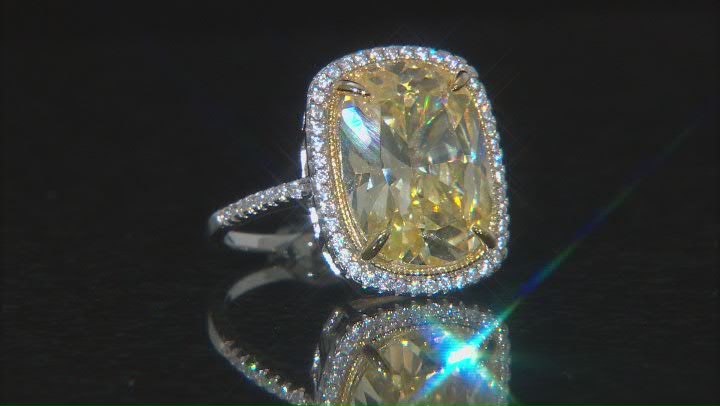 Canary And White Cubic Zirconia Rhodium Over Sterling Silver Ring 17.01ctw Video Thumbnail
