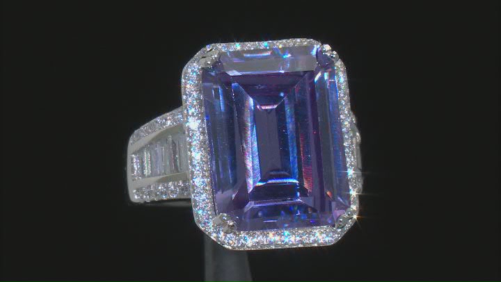 Lavender And White Cubic Zirconia Rhodium Over Sterling Silver Ring 20.26ctw Video Thumbnail