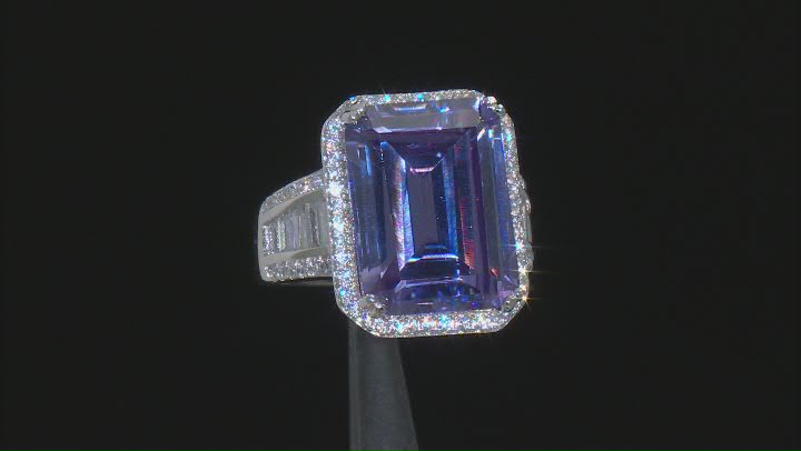 Lavender And White Cubic Zirconia Rhodium Over Sterling Silver Ring 20.26ctw Video Thumbnail