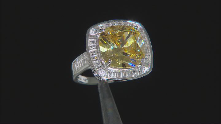 Canary And White Cubic Zirconia Rhodium Over Sterling Silver Ring 11.50ctw Video Thumbnail