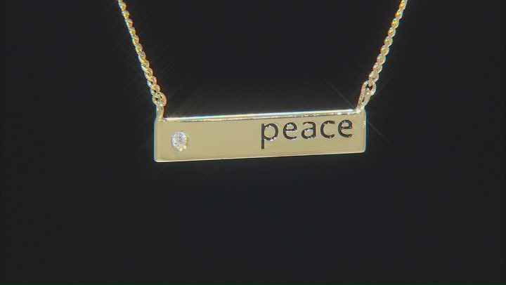 White Cubic Zirconia 18k Yellow Gold Over Sterling Silver "Peace" Necklace 0.04ctw Video Thumbnail