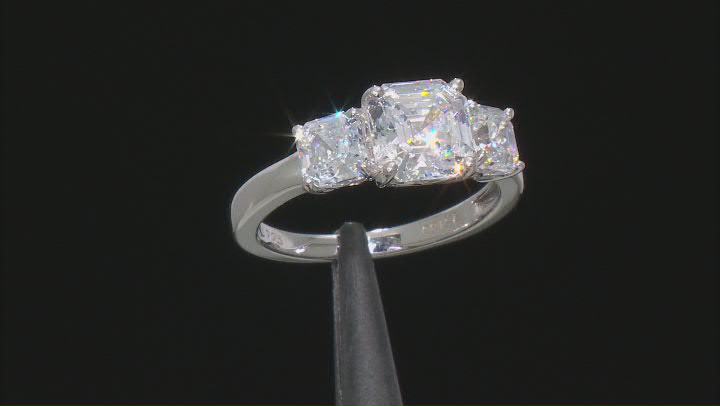 Asscher Cut White Cubic Zirconia Platinum Over Sterling Silver Ring 3.45ctw Video Thumbnail