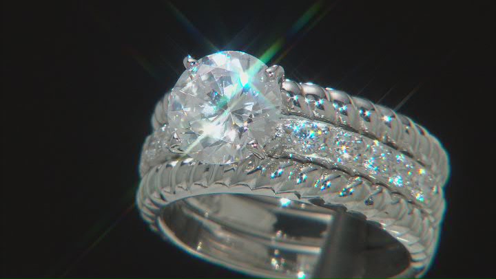 White Cubic Zirconia Rhodium Over Sterling Silver Ring With Guard 2.40ctw Video Thumbnail