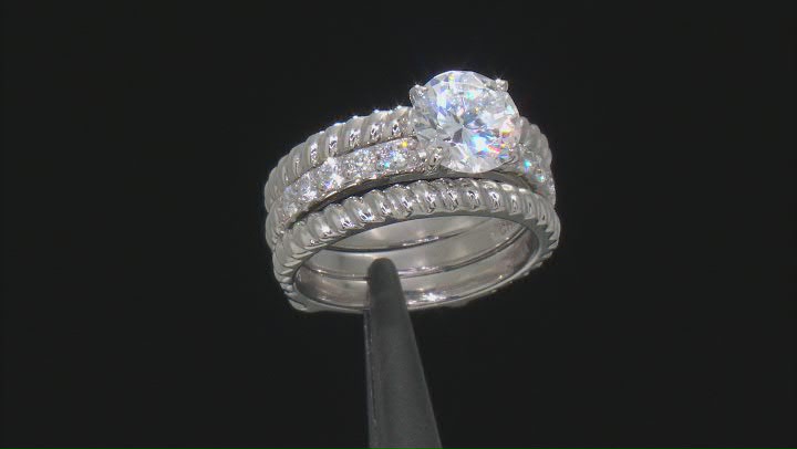 White Cubic Zirconia Rhodium Over Sterling Silver Ring With Guard 2.40ctw Video Thumbnail
