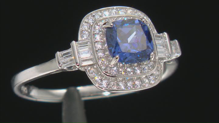 Blue And White Cubic Zirconia Rhodium Over Sterling Silver Ring 2.25ctw Video Thumbnail