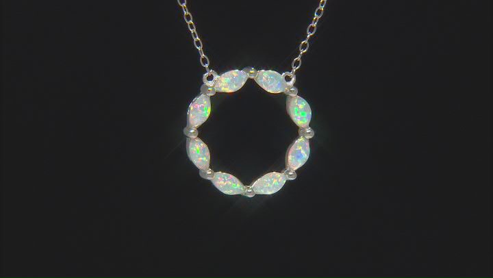 Lab Created White Opal Rhodium Over Sterling Silver Necklace 0.57ctw Video Thumbnail