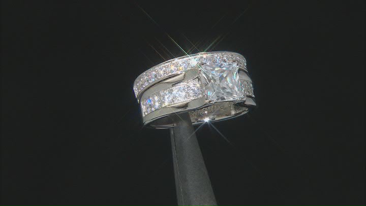 White Cubic Zirconia Platinum Over Sterling Silver Ring With Band 4.34ctw Video Thumbnail