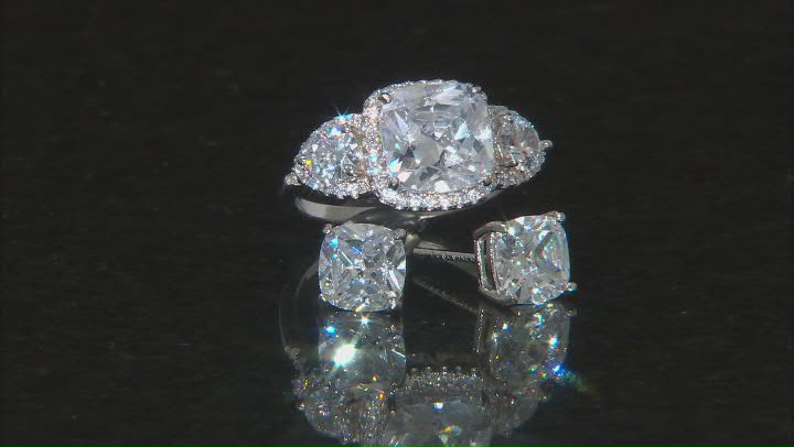 Cubic Zirconia Rhodium Over Sterling Silver Ring And Earring Set 10.11ctw   (6.35 DEW) Video Thumbnail