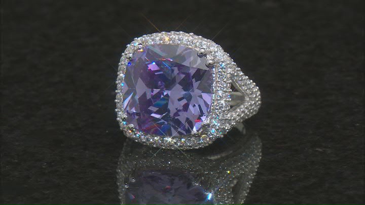 Purple and White Cubic Zirconia Rhodium Over Silver Ring Video Thumbnail