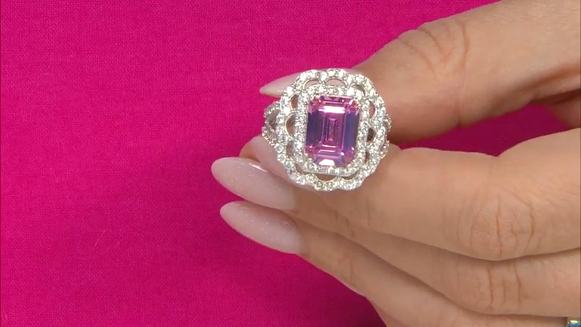 Pink and White Cubic Zirconia Rhodium Over Silver Ring (7.15ctw DEW) Video Thumbnail