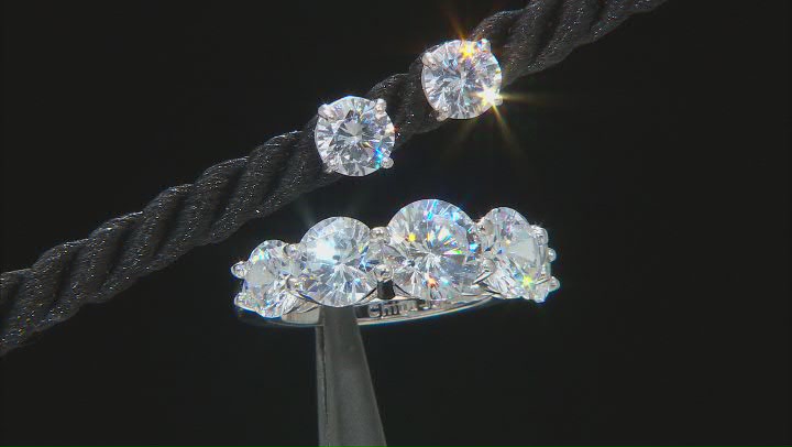 White Cubic Zirconia Rhodium Over Silver Ring and Earrings Set. (5.61ctw DEW) Video Thumbnail