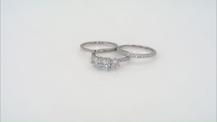 White Cubic Zirconia Rhodium Over Silver Ring With Bands Set (2.56ctw DEW) Video Thumbnail