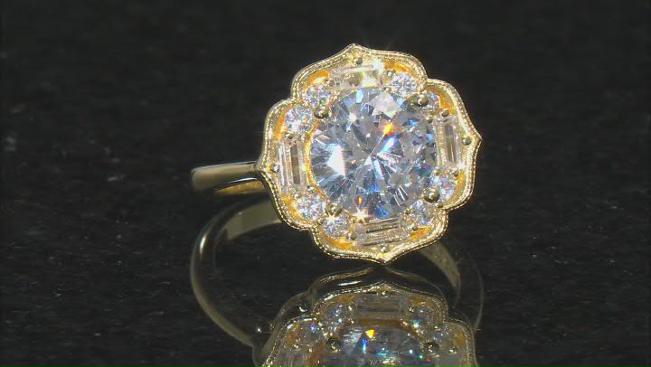 White Cubic Zirconia 18k Yellow Gold Over Silver Ring Video Thumbnail