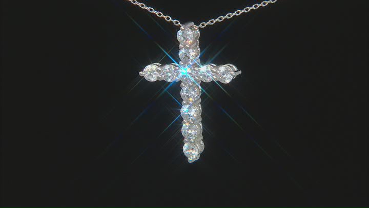 White Cubic Zirconia Rhodium Over Sterling Silver Cross Pendant with Chain (1.63ctw DEW) Video Thumbnail