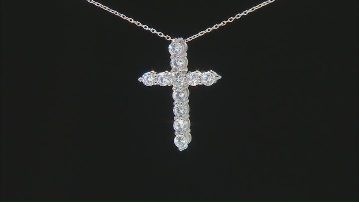 White Cubic Zirconia Rhodium Over Sterling Silver Cross Pendant with Chain (1.63ctw DEW) Video Thumbnail