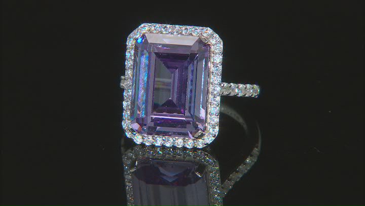 Purple and White Cubic Zirconium Rhodium Over Silver Ring. (15.20ctw DEW) Video Thumbnail