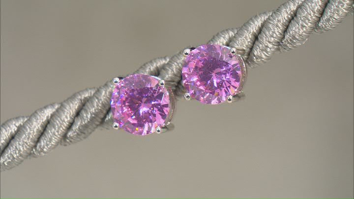 Purple, Pink, and White Cubic Zirconia Rhodium Over Sterling Silver Earrings. Video Thumbnail